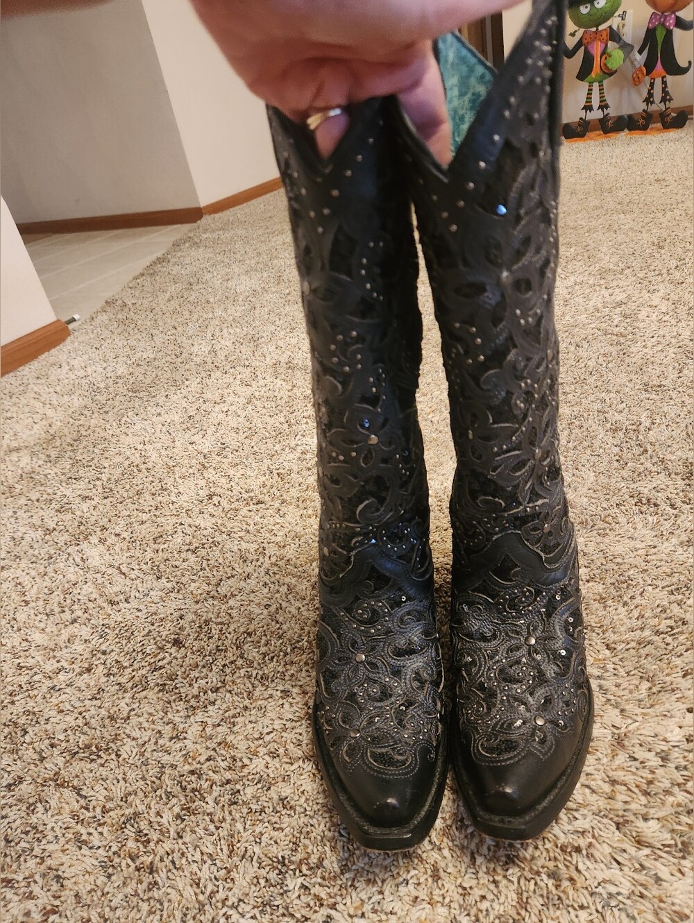 Corral Black Embroidered Western Boots with Glitter Inlay Size 6.5 - Picture 5 of 9